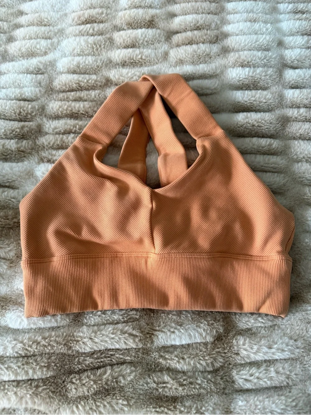 ALO Yoga Peach Ribbed Cross-Back Sports Bra